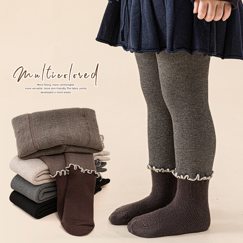 女童冬季加绒打底裤咖啡色连裤袜