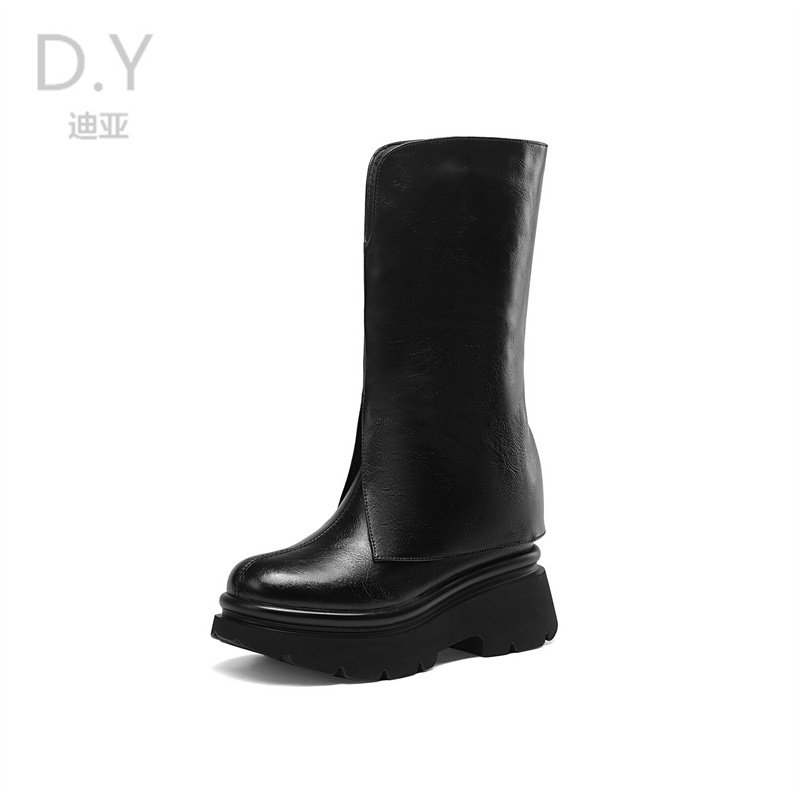 10CM INNER HEIGHT TROUSERS BOOTS V-MOUTH AUTUMN AND WINTER SINGLE BOOTS LEATHER SKINNY BOOTS HEIGHTENED FRIED STREET BOOTS BUT NOT KNEE-HIGH
