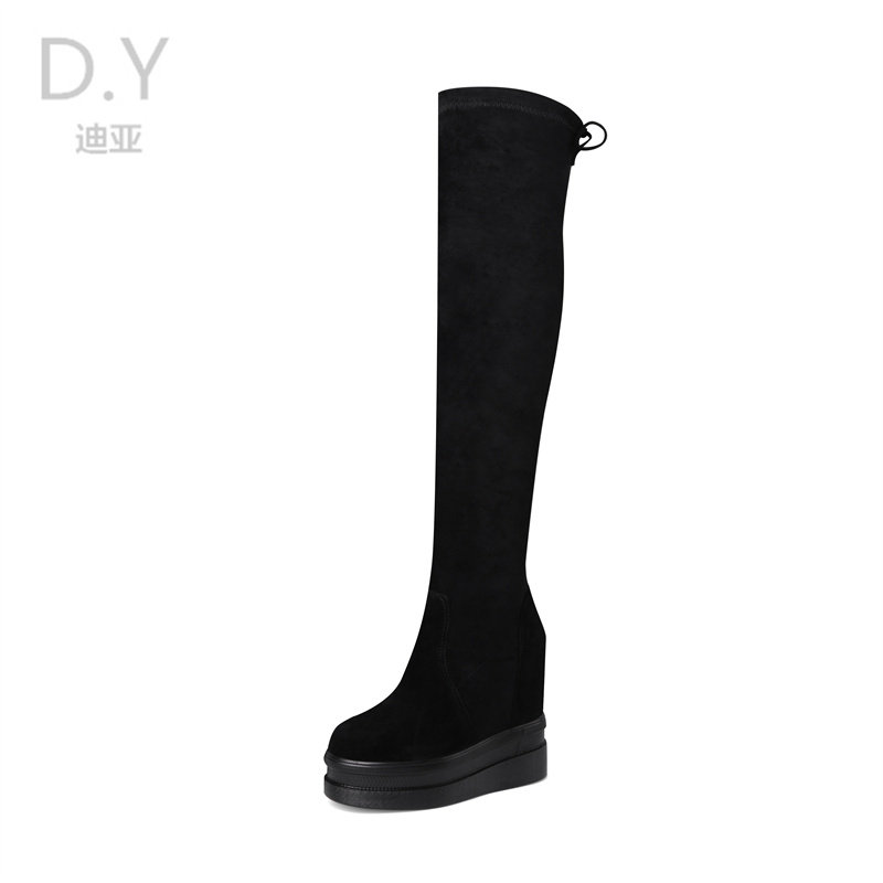 12CM INNER HEIGHT BOOTS HIGH HEELS OVER-THE-KNEE BOOTS ELASTIC SKINNY BOOTS AUTUMN AND WINTER NEW FLEECE MATTE BOOTS