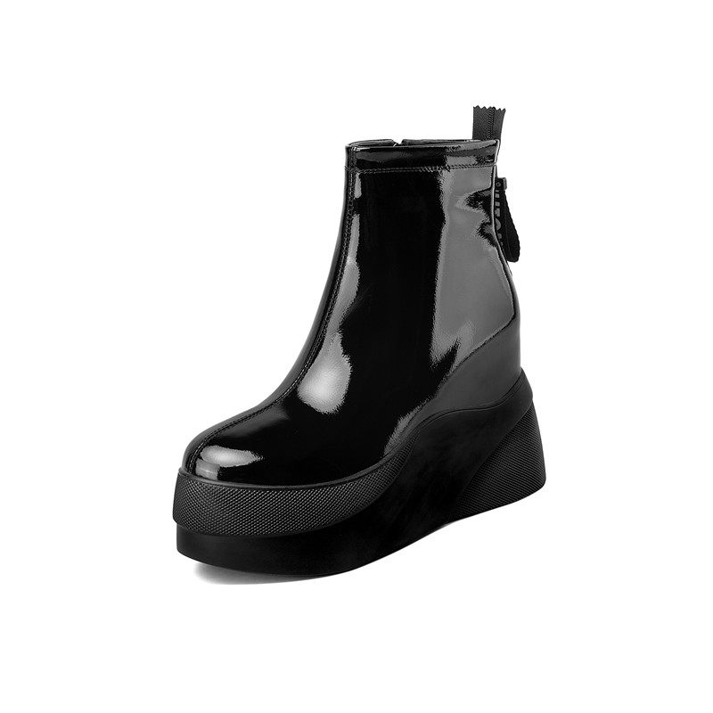 PATENT LEATHER MARTIN BOOTS WOMENS BRITISH STYLE SHORT BOOTS FALL|WINTER 2024 SINGLE BOOTS PLATFORM SOLED CHIMNEY BOOTS INNER HEIGHTENED CHELSEA BOOTS