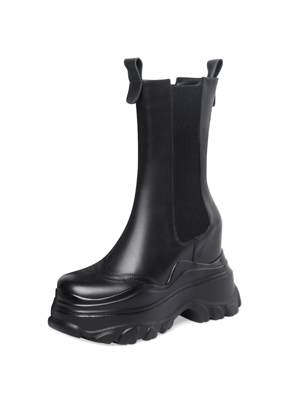 12CM INNER HEIGHTENED MARTIN BOOTS WOMENS HIGH HEELS LEATHER BOOTS FLATS PLATFORM SOLES CASUAL CHIMNEYS CHELSEA BOOTS