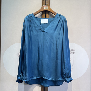 亲肤上衣女28 出口外单 粘纤V领长袖 简约百搭套头通勤时尚