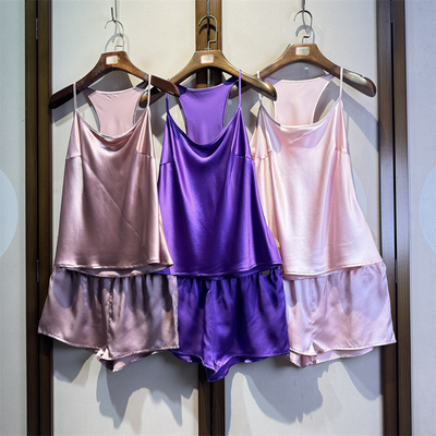 礼盒包装！28姆米真丝素绉缎吊带睡衣套装两件套亲肤桑蚕丝10054