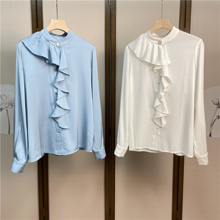 重磅真丝双乔衬衫 纯色立领宫廷风简约气质桑蚕丝上衣15