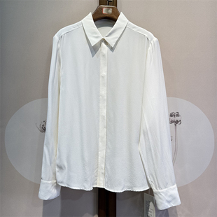 真丝双绉纯色简约百搭衬衫领长袖桑蚕丝气质时尚上衣23-3-2