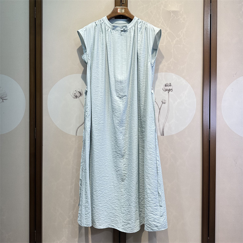 真丝混纺干丝清新纯色圆领百搭气质宽松桑蚕丝直筒连衣裙女4-4-2