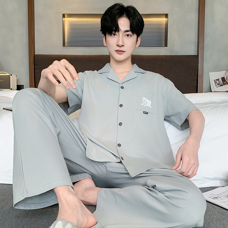 100%棉男士夏季短袖睡衣套装