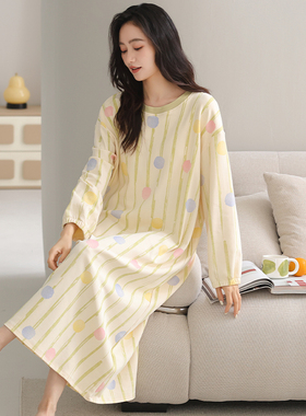 春秋季纯棉质圆领套头长裙女款纯棉质睡裙高个子170-175CM睡衣裙