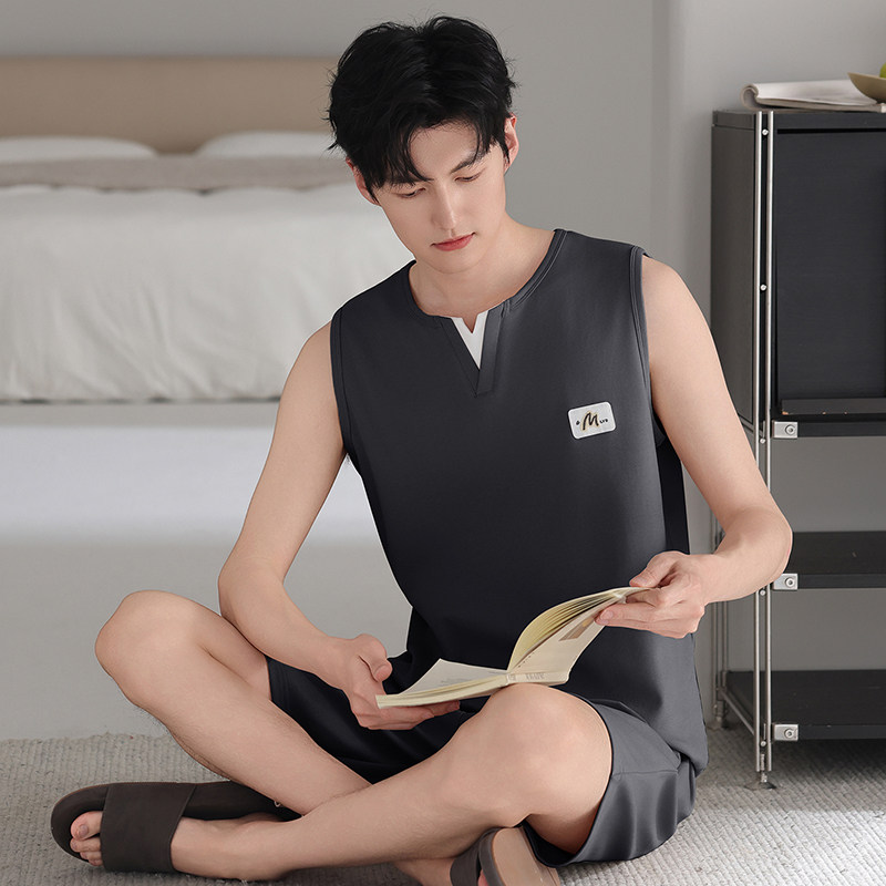 男士夏季纯棉薄款睡衣套装加大码