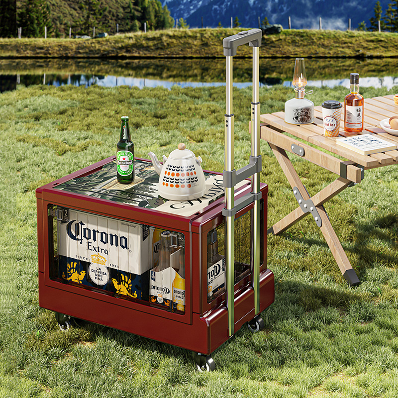 露营车户外小推车木盖折叠收纳箱野餐箱带轮买菜小拉车便携拉杆车