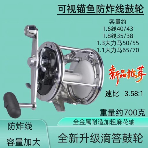 可视看鱼滴答鱼轮全金属防炸线鼓轮新款鱼线轮仿进口全新技术顺滑