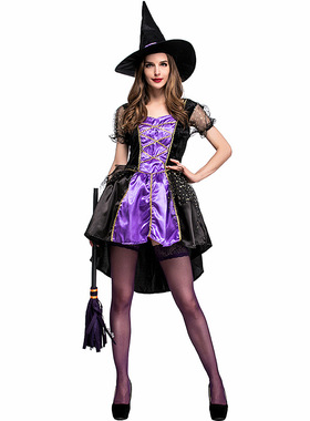 万圣节服装女 紫色燕尾女巫服 出口日本魔女游戏服 巫婆服 女巫