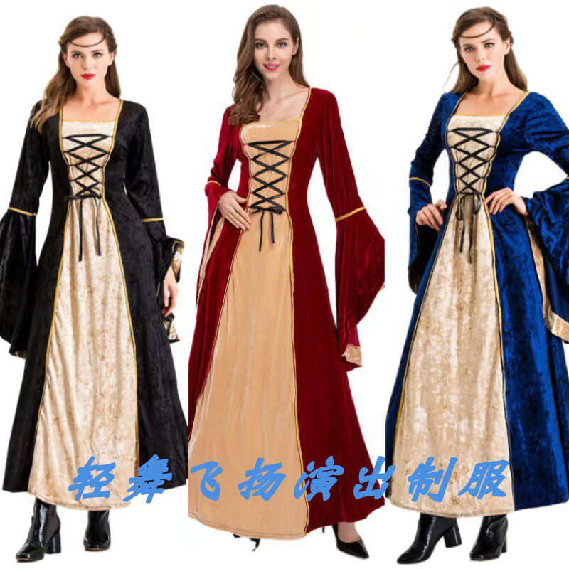 欧美宫廷服装 万圣节角色扮演公主女王服装 复古长裙舞台演出服