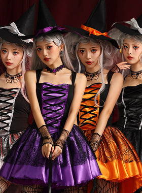 新款万圣节女巫服装  紫色橙色黑色女巫婆角色扮演 cosplay演出服