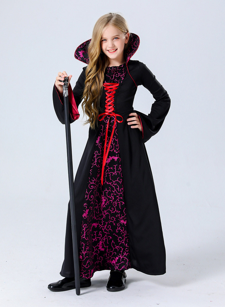 할로윈 중세 궁전 복고풍 고딕 여왕의 가운 코딩 된 유럽과 미국의 어린이 뱀파이어 부모-자식 의상