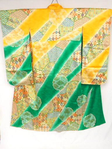 {桜月夜}日本进口中古正装振袖和服 正绢金驹成人式用中振袖大振