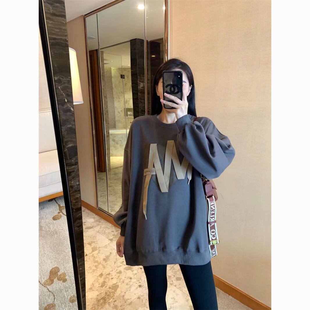 2025春秋新款薄款飘带长袖t恤女宽松大码女装设计感卫衣百搭上衣