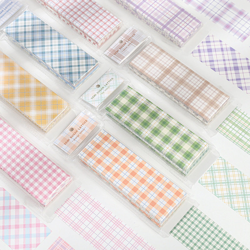 半糖格子便签纸简约彩色无粘性格纹ins盐系手帐装饰背景打底素材