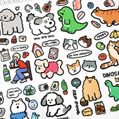 陪你可爱手账贴纸卡通小狗猫咪盐系手机平板手帐拼贴拼贴装 饰贴画