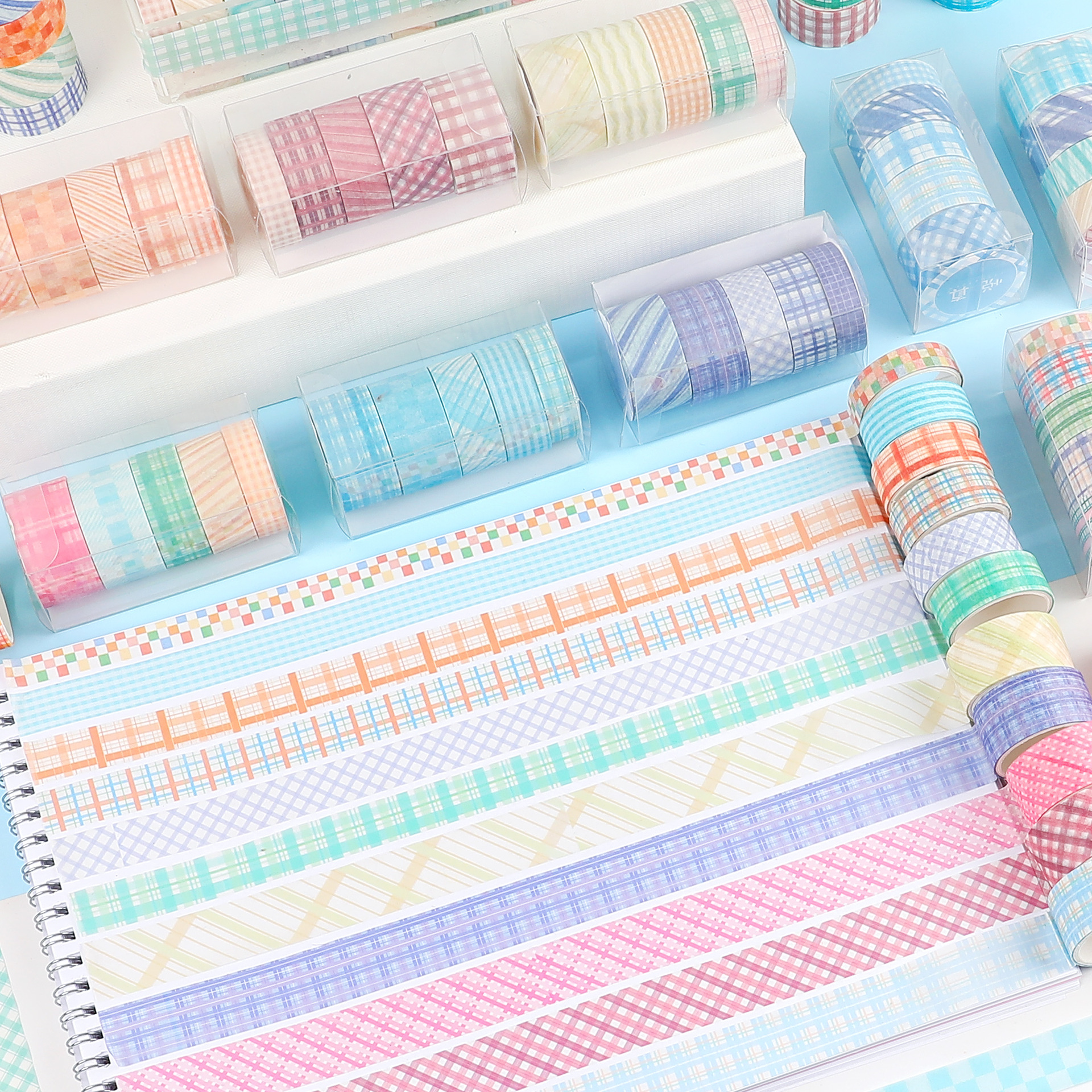 盐系格纹手帐胶带套装ins彩色方格格子网格基础款手账装饰DIY贴纸