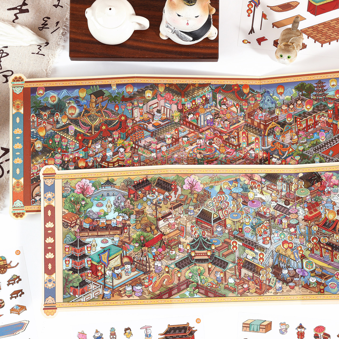 盛世画卷大尺寸立体造景贴纸解压中国风手工diy堆叠拼贴场景贴画