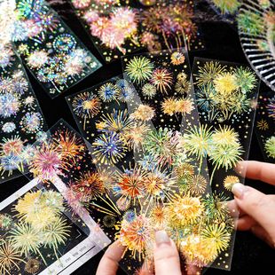 烟花瞬间PET立体烫金手账贴纸浪漫烟花盐系咕卡手帐拼贴装饰素材