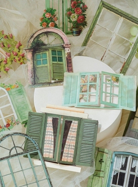 窗中梦境立体镂空手帐贴纸复古花窗窗户相册手账DIY造景装饰素材