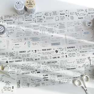 线条手记PET防水模切手帐胶带复古英文文字盐系手账拼贴素材贴纸