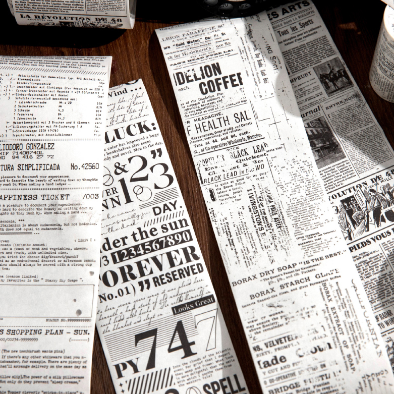 恋旧情结手帐胶带复古黑白英文文字旧报纸手账造景拼贴装饰素材