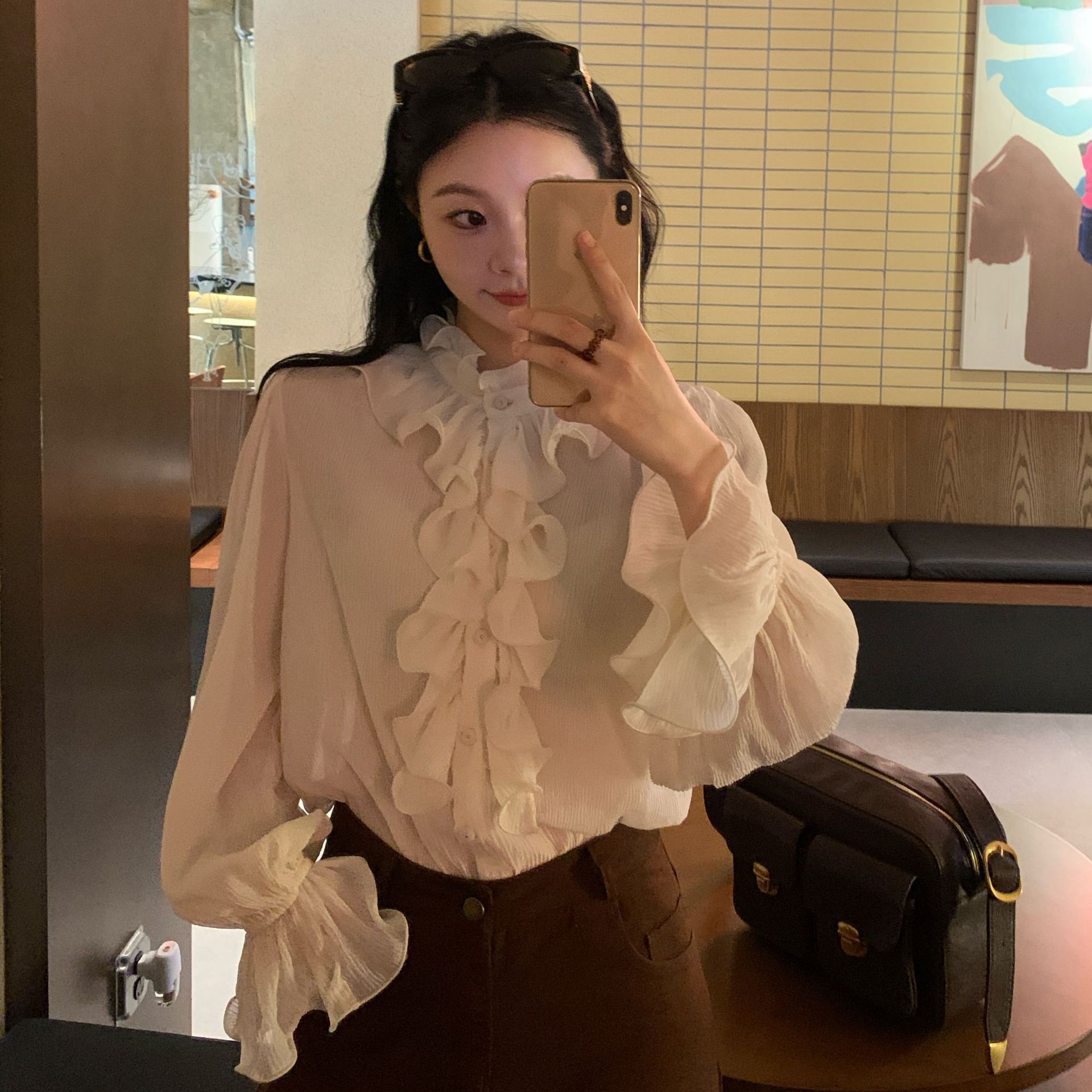 YOLO_法式轻奢千金风宫廷边立领荷叶边天丝衬衫2025春新款上衣女