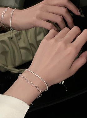 银色素圈手链女夏ins小众设计时尚简约手绳ins冷淡风波光粼粼
