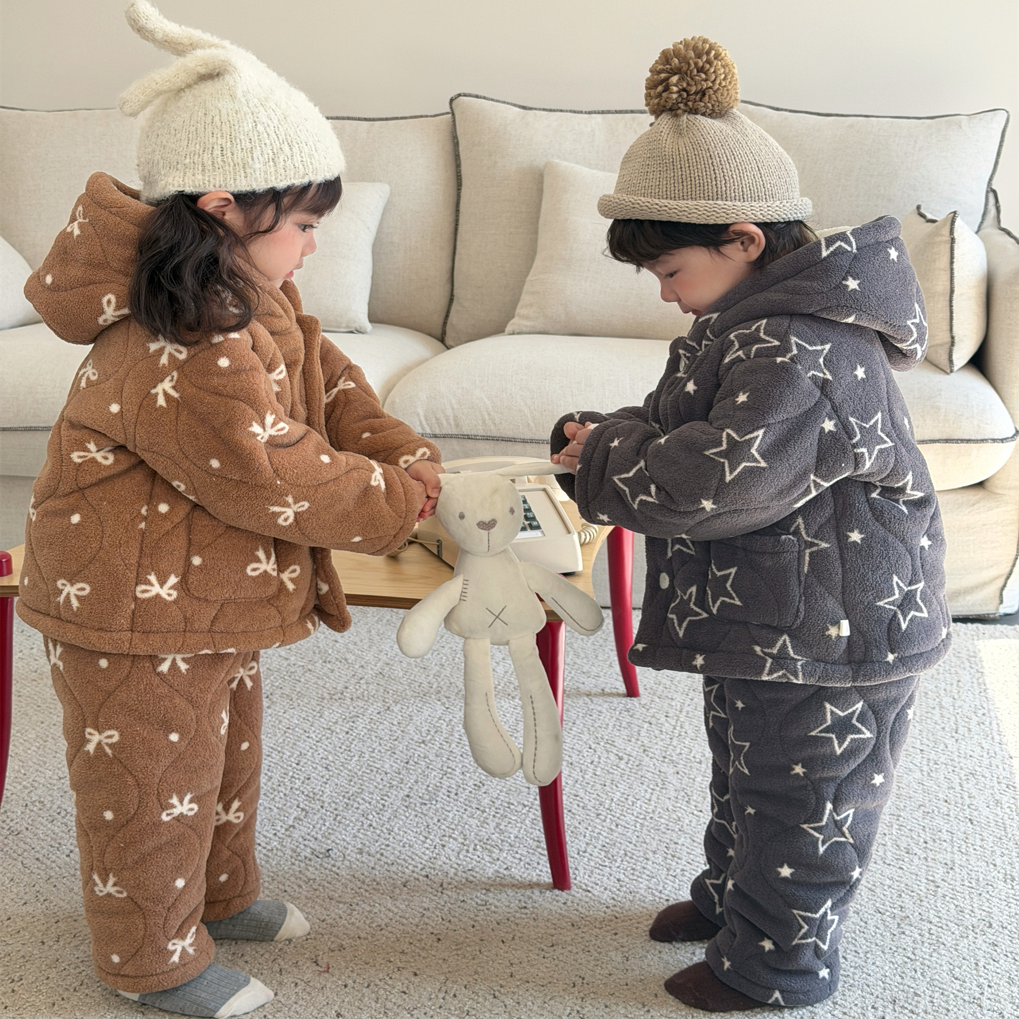 儿童加厚睡衣三层夹棉套装冬季
