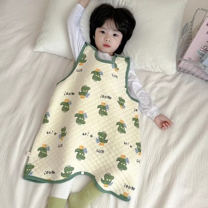 宝宝连体睡衣秋冬款儿童夹棉防踢被婴儿背心式男童女孩家居服睡袍