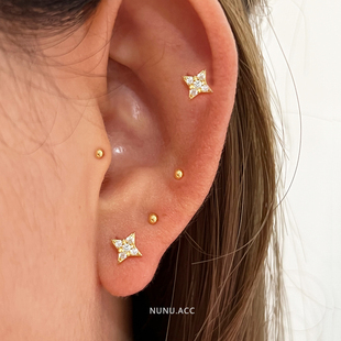 NUNU 爆闪mini星星锆石耳窝钉s925纯银拧螺丝养耳免摘耳骨钉耳环