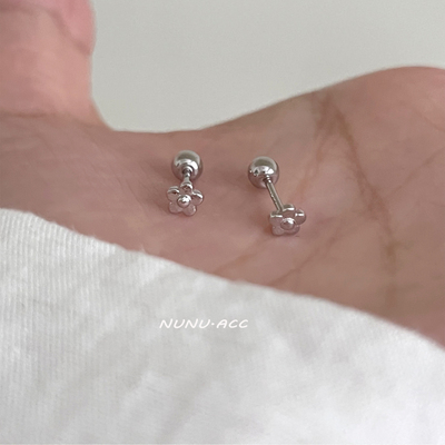 NUNU S925纯银小花耳钉小众简约高级感养耳洞睡觉不用摘耳骨钉