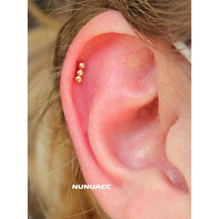NUNU 睡觉不用摘S925银金豆圆球耳骨钉小众简约百搭耳蜗钉耳饰女
