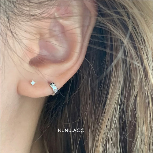 NUNU小香风925纯银菱格纹耳扣