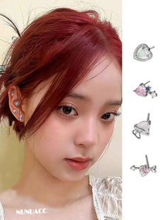 NUNU 粉色爱心耳骨钉小众高级感叠戴耳环耳蜗钉 欧阳娜娜同款