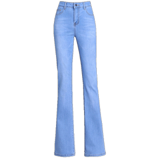 秀后高腰微喇牛仔裤女夏季长裤修身显瘦弹力小喇叭裤薄款直筒女裤