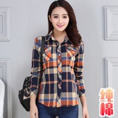 版 大码 外套学生打底衫 春秋季 韩版 新款 女长袖 2025修身 磨毛格子衬衫