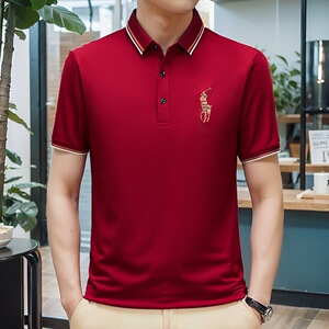 心动优品翻领男款夏季宽松休闲百搭体桖大码精梳棉小马标中年t恤