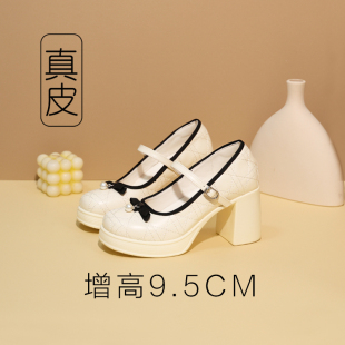 高跟玛丽珍小香风鞋白色鞋子厚底小皮鞋内增高绝美单鞋包头凉鞋