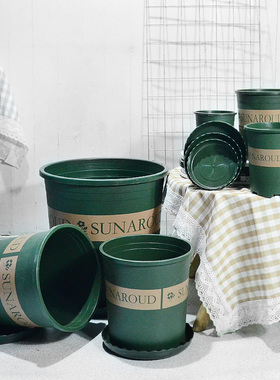 绿色加仑盆北欧简约植物花卉配套园艺用品树脂盆园艺