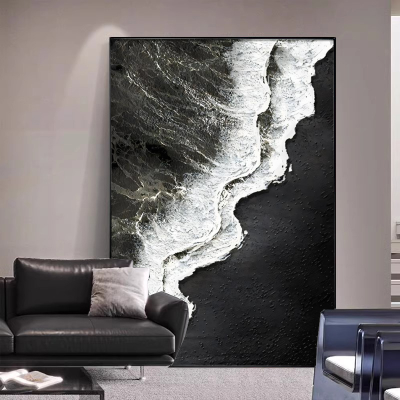 黑白抽象客厅装饰画高级感现代极简沙发落地画背景墙挂画玄关壁画图片