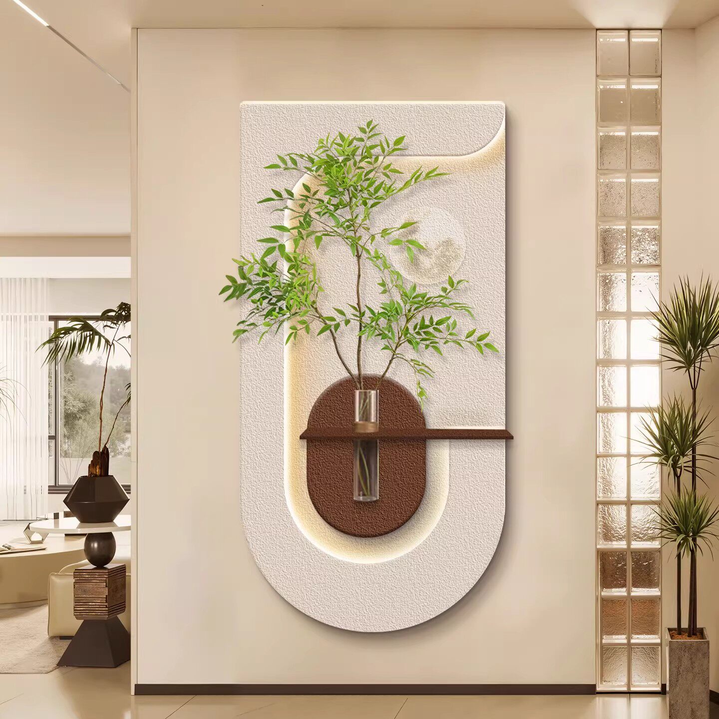 玄关装饰画入户正对门奶油风DIY水培绿植走廊过道墙壁挂画灯画