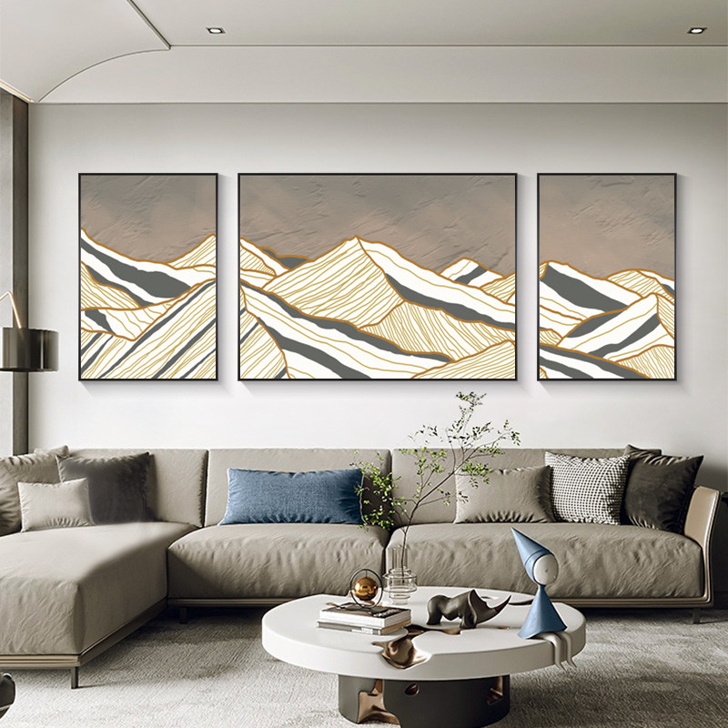 客厅沙发背景墙三联装饰画现代简约轻奢抽象侘寂风卧室挂画高级感
