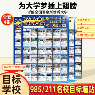 211全国百所优质大学激励榜世界校学习墙贴纸 名校目标墙挂图985