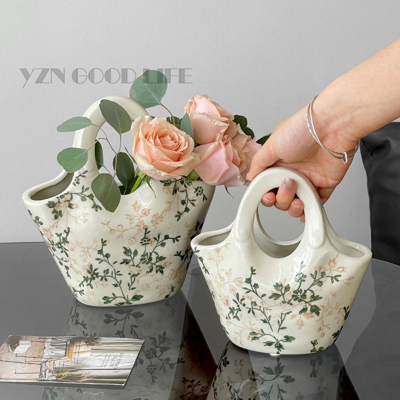 原创花篮设计田园手提包陶瓷花瓶