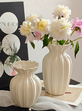 法式芬顿中古陶瓷花瓶高级感美式摆件客厅水培插花芍药奶油风装饰