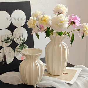 法式芬顿中古陶瓷花瓶高级感美式摆件客厅水培插花芍药奶油风装饰
